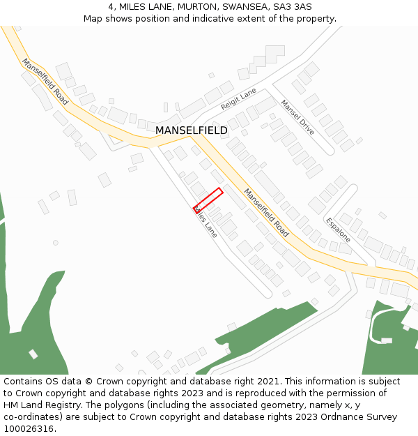 4, MILES LANE, MURTON, SWANSEA, SA3 3AS: Location map and indicative extent of plot