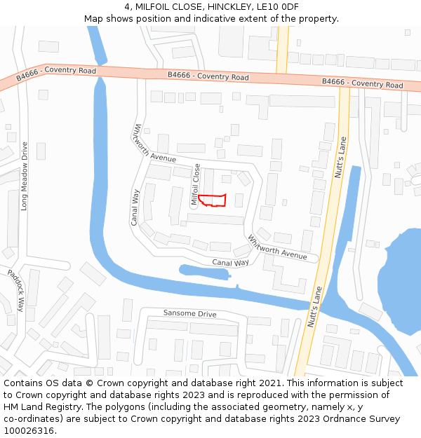 4, MILFOIL CLOSE, HINCKLEY, LE10 0DF: Location map and indicative extent of plot