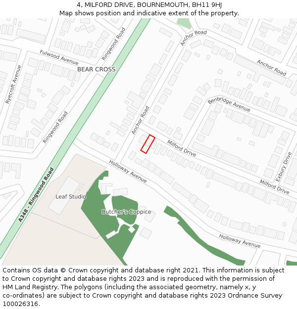 4, MILFORD DRIVE, BOURNEMOUTH, BH11 9HJ: Location map and indicative extent of plot