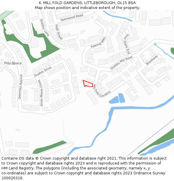 4, MILL FOLD GARDENS, LITTLEBOROUGH, OL15 8SA: Location map and indicative extent of plot