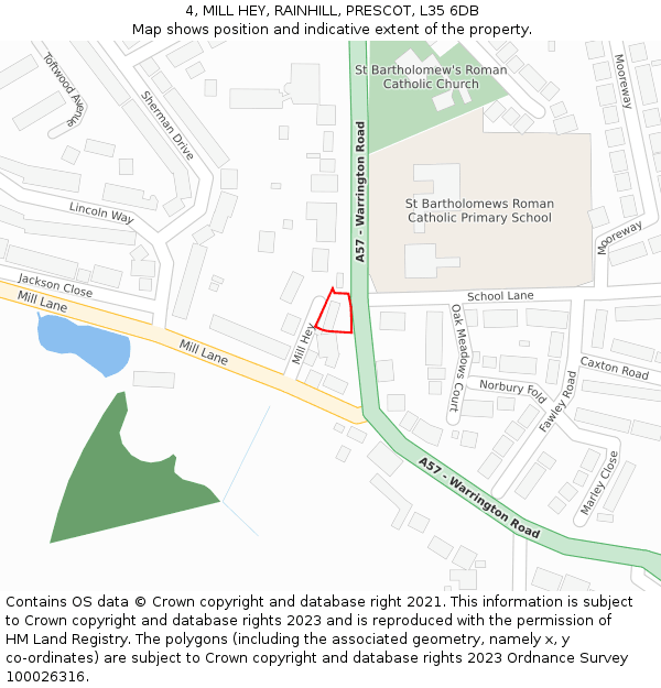 4, MILL HEY, RAINHILL, PRESCOT, L35 6DB: Location map and indicative extent of plot