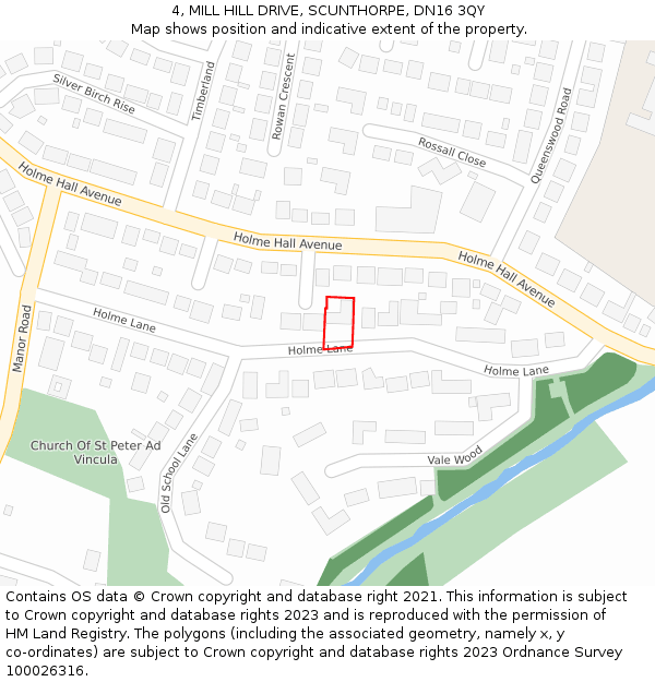 4, MILL HILL DRIVE, SCUNTHORPE, DN16 3QY: Location map and indicative extent of plot