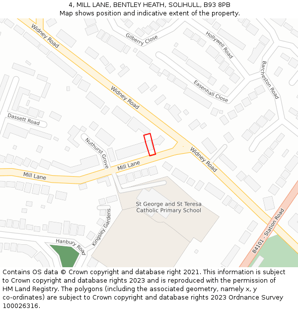 4, MILL LANE, BENTLEY HEATH, SOLIHULL, B93 8PB: Location map and indicative extent of plot