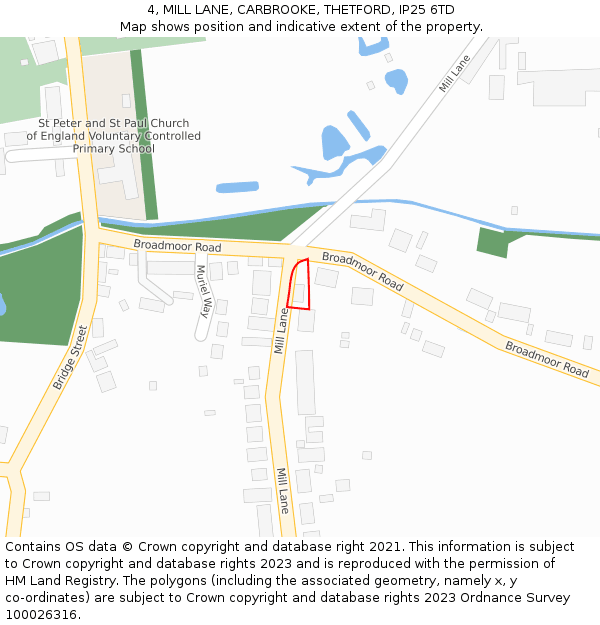 4, MILL LANE, CARBROOKE, THETFORD, IP25 6TD: Location map and indicative extent of plot