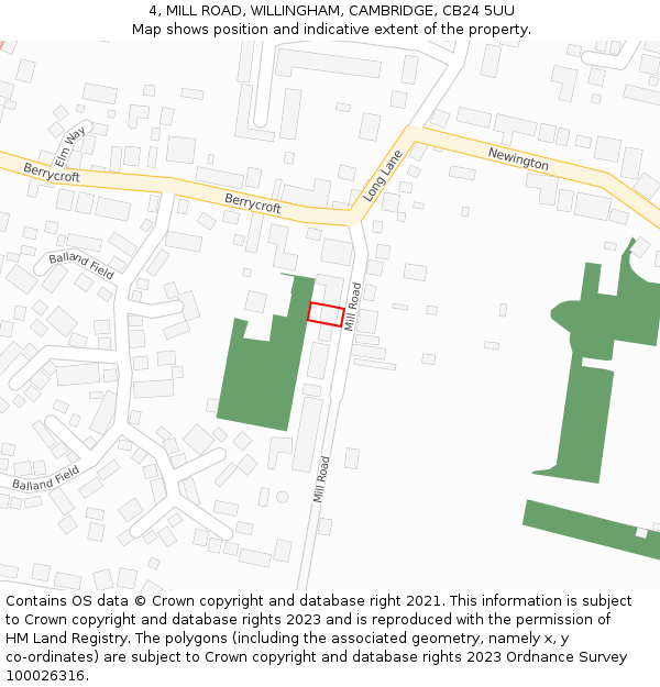 4, MILL ROAD, WILLINGHAM, CAMBRIDGE, CB24 5UU: Location map and indicative extent of plot