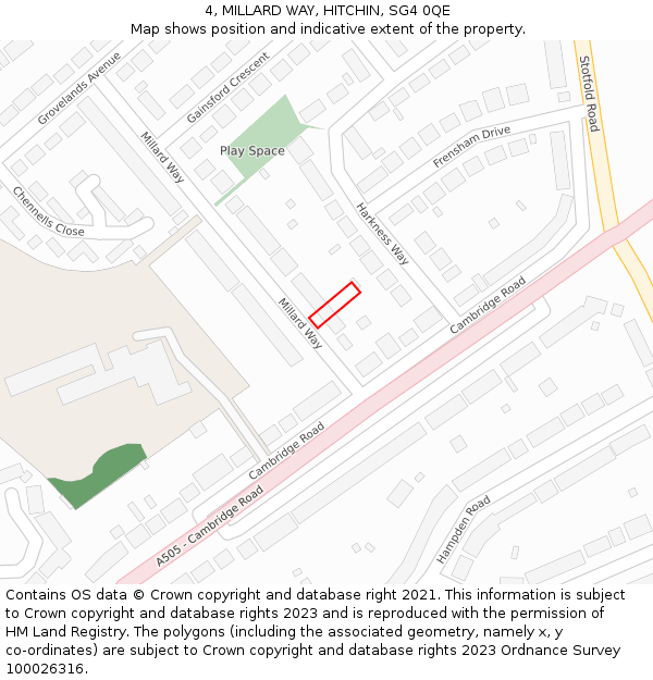 4, MILLARD WAY, HITCHIN, SG4 0QE: Location map and indicative extent of plot