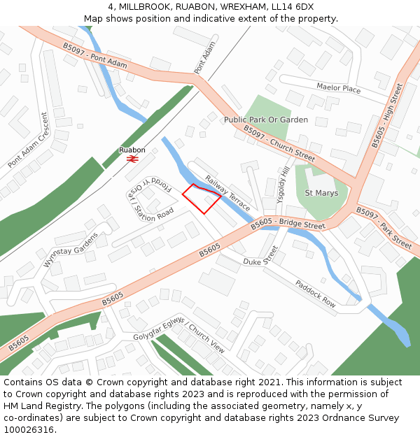 4, MILLBROOK, RUABON, WREXHAM, LL14 6DX: Location map and indicative extent of plot