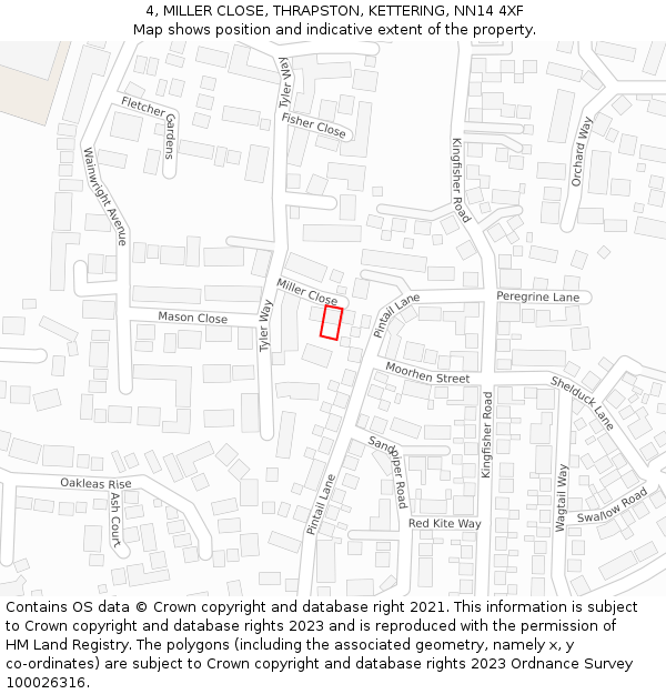 4, MILLER CLOSE, THRAPSTON, KETTERING, NN14 4XF: Location map and indicative extent of plot