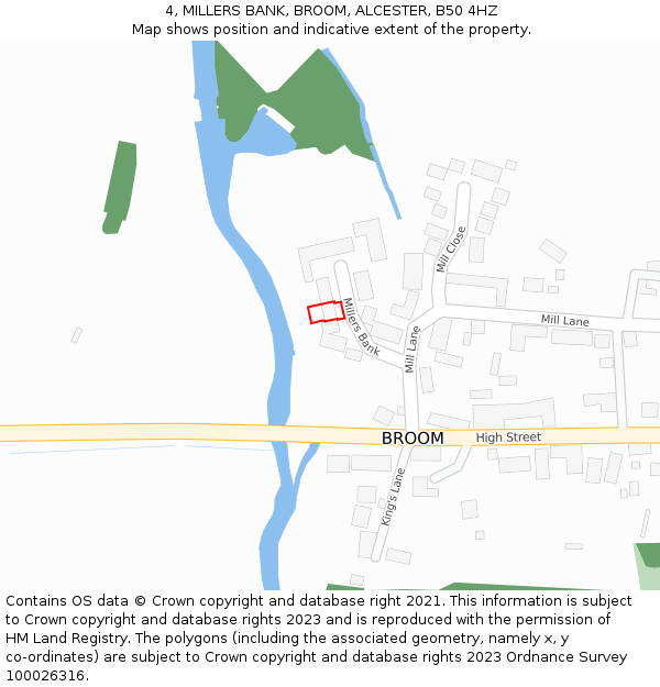 4, MILLERS BANK, BROOM, ALCESTER, B50 4HZ: Location map and indicative extent of plot