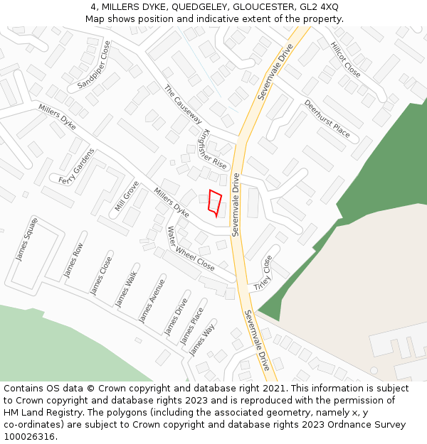 4, MILLERS DYKE, QUEDGELEY, GLOUCESTER, GL2 4XQ: Location map and indicative extent of plot
