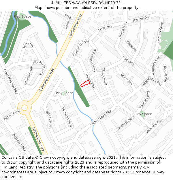4, MILLERS WAY, AYLESBURY, HP19 7FL: Location map and indicative extent of plot