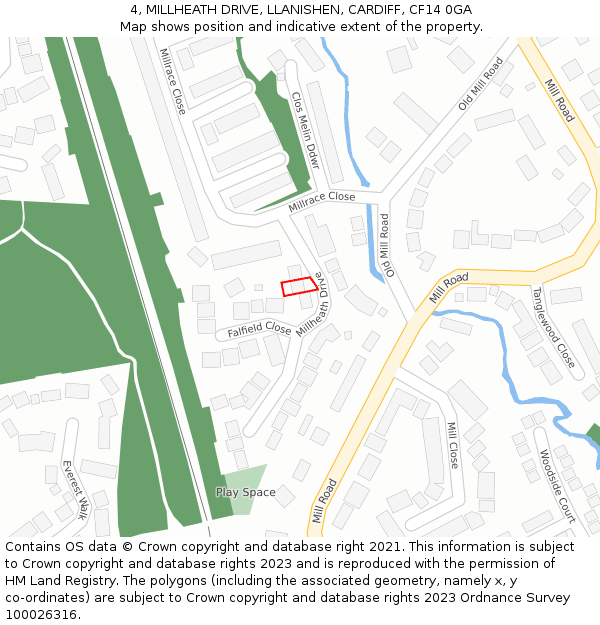 4, MILLHEATH DRIVE, LLANISHEN, CARDIFF, CF14 0GA: Location map and indicative extent of plot
