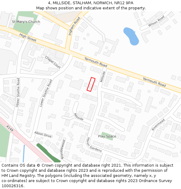 4, MILLSIDE, STALHAM, NORWICH, NR12 9PA: Location map and indicative extent of plot