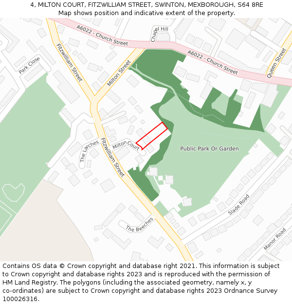 4, MILTON COURT, FITZWILLIAM STREET, SWINTON, MEXBOROUGH, S64 8RE: Location map and indicative extent of plot