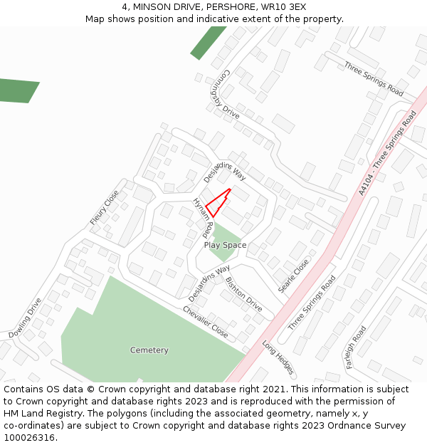 4, MINSON DRIVE, PERSHORE, WR10 3EX: Location map and indicative extent of plot