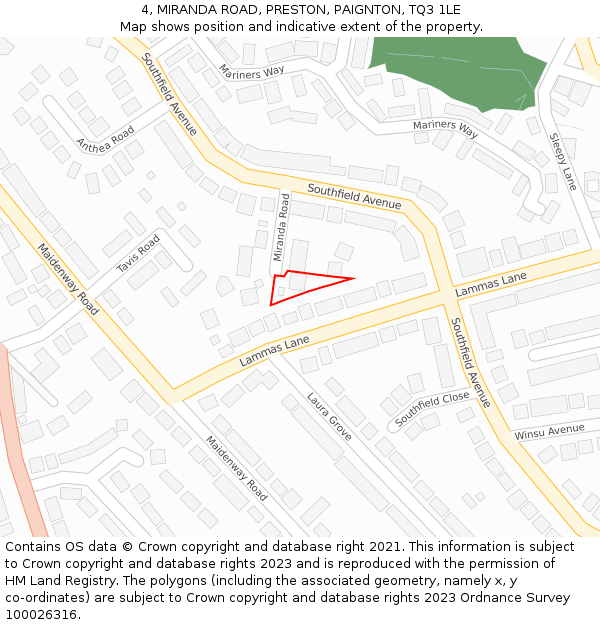 4, MIRANDA ROAD, PRESTON, PAIGNTON, TQ3 1LE: Location map and indicative extent of plot