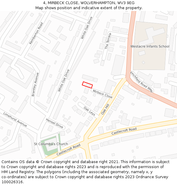 4, MIRBECK CLOSE, WOLVERHAMPTON, WV3 9EG: Location map and indicative extent of plot