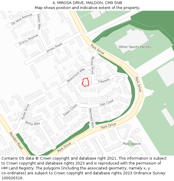4, MIROSA DRIVE, MALDON, CM9 5NB: Location map and indicative extent of plot