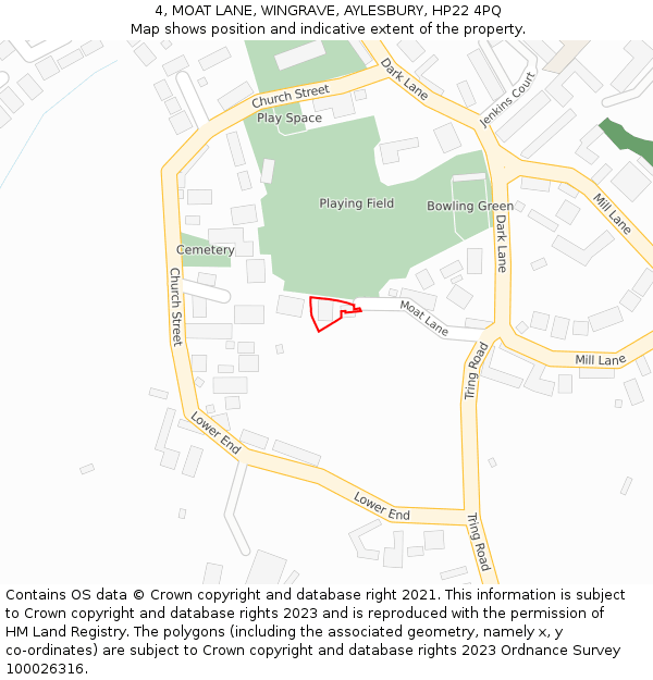 4, MOAT LANE, WINGRAVE, AYLESBURY, HP22 4PQ: Location map and indicative extent of plot