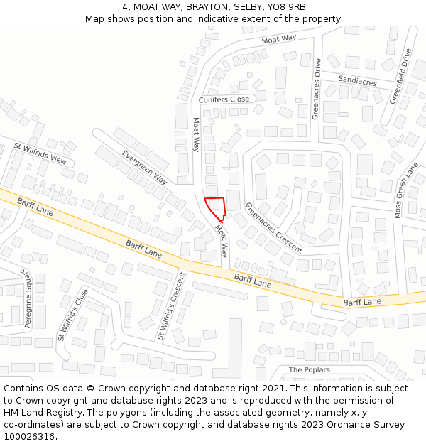 4, MOAT WAY, BRAYTON, SELBY, YO8 9RB: Location map and indicative extent of plot