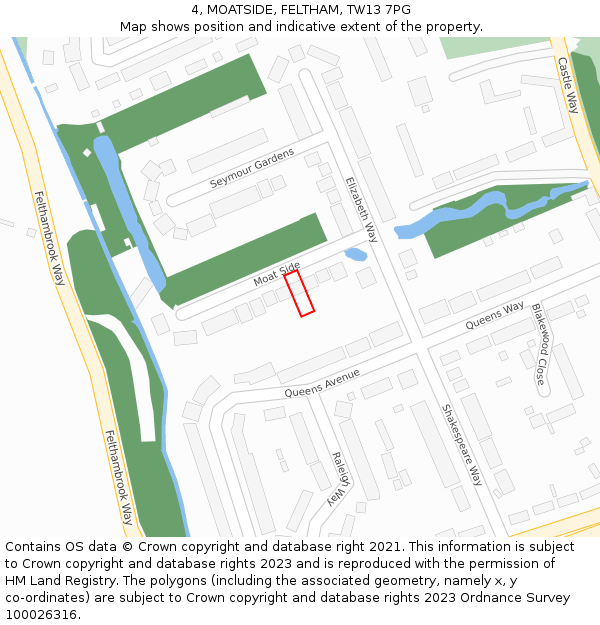 4, MOATSIDE, FELTHAM, TW13 7PG: Location map and indicative extent of plot