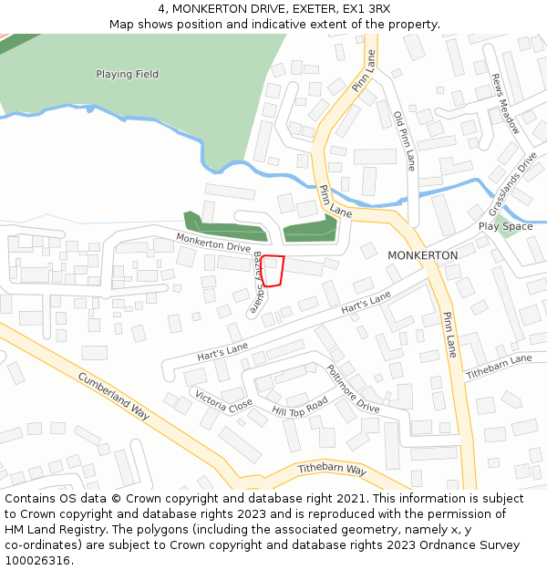 4, MONKERTON DRIVE, EXETER, EX1 3RX: Location map and indicative extent of plot
