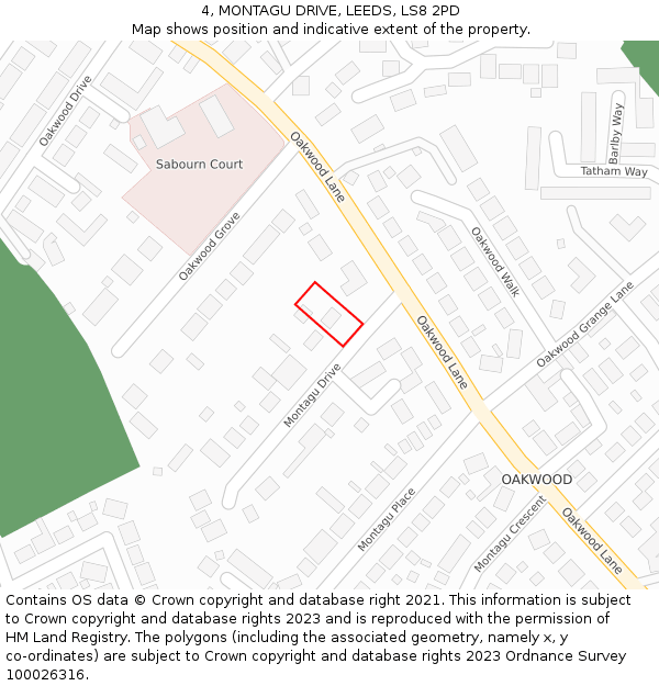 4, MONTAGU DRIVE, LEEDS, LS8 2PD: Location map and indicative extent of plot
