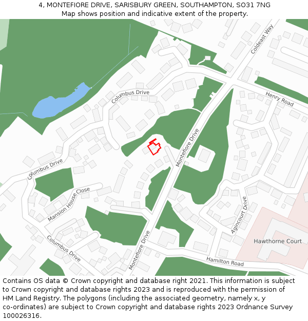 4, MONTEFIORE DRIVE, SARISBURY GREEN, SOUTHAMPTON, SO31 7NG: Location map and indicative extent of plot