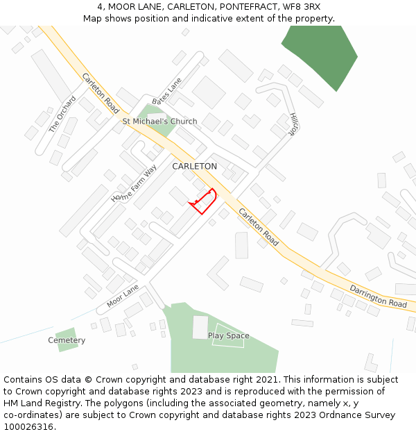 4, MOOR LANE, CARLETON, PONTEFRACT, WF8 3RX: Location map and indicative extent of plot