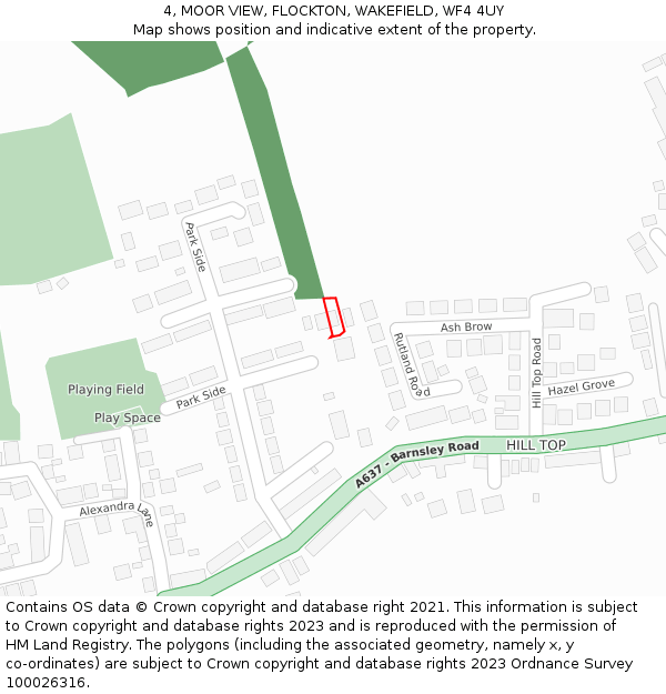 4, MOOR VIEW, FLOCKTON, WAKEFIELD, WF4 4UY: Location map and indicative extent of plot