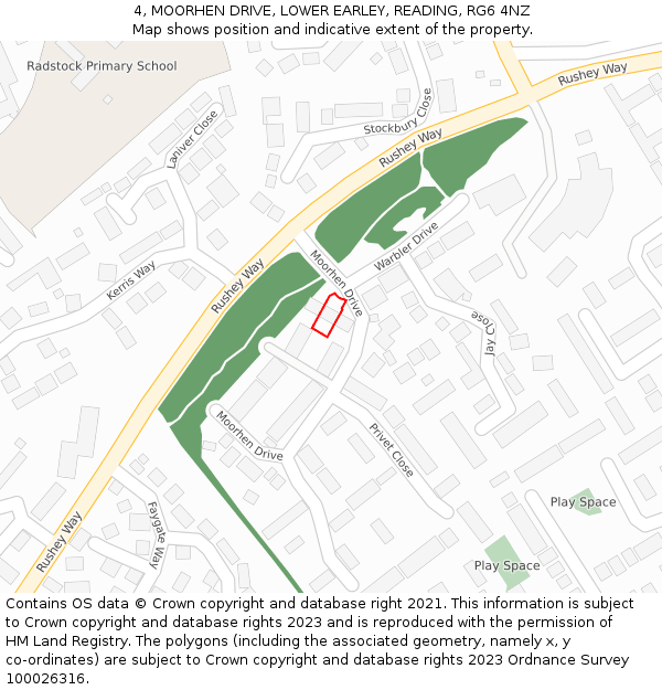 4, MOORHEN DRIVE, LOWER EARLEY, READING, RG6 4NZ: Location map and indicative extent of plot