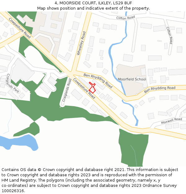4, MOORSIDE COURT, ILKLEY, LS29 8UF: Location map and indicative extent of plot