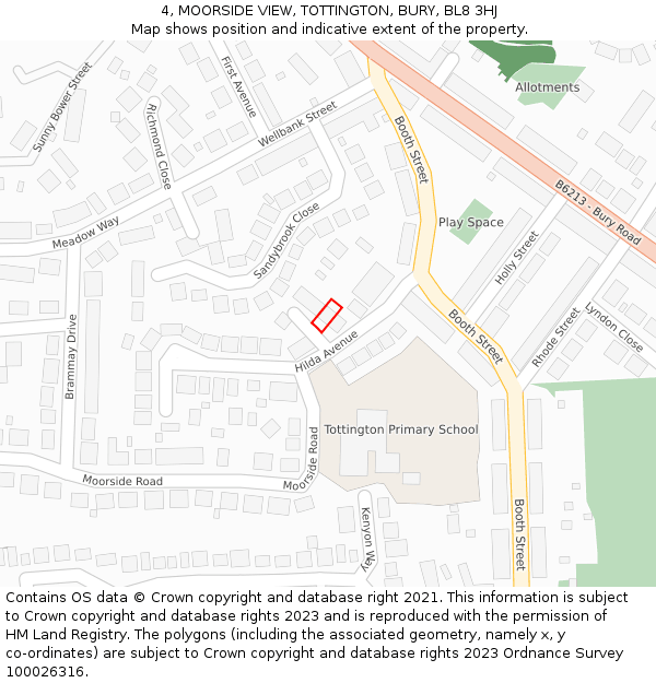 4, MOORSIDE VIEW, TOTTINGTON, BURY, BL8 3HJ: Location map and indicative extent of plot