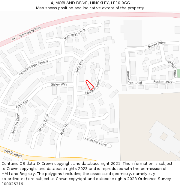 4, MORLAND DRIVE, HINCKLEY, LE10 0GG: Location map and indicative extent of plot