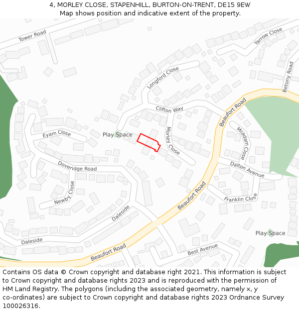 4, MORLEY CLOSE, STAPENHILL, BURTON-ON-TRENT, DE15 9EW: Location map and indicative extent of plot