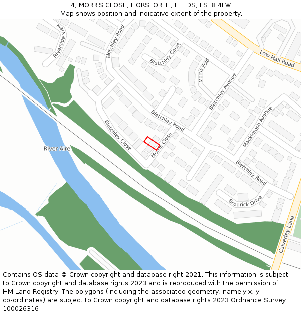 4, MORRIS CLOSE, HORSFORTH, LEEDS, LS18 4FW: Location map and indicative extent of plot