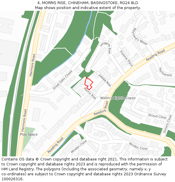 4, MORRIS RISE, CHINEHAM, BASINGSTOKE, RG24 8LD: Location map and indicative extent of plot