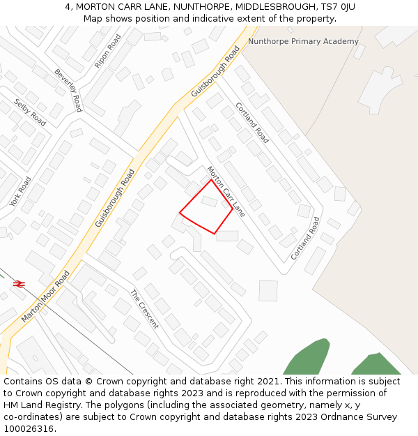 4, MORTON CARR LANE, NUNTHORPE, MIDDLESBROUGH, TS7 0JU: Location map and indicative extent of plot