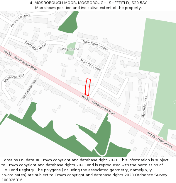 4, MOSBOROUGH MOOR, MOSBOROUGH, SHEFFIELD, S20 5AY: Location map and indicative extent of plot