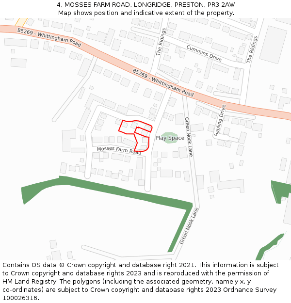 4, MOSSES FARM ROAD, LONGRIDGE, PRESTON, PR3 2AW: Location map and indicative extent of plot