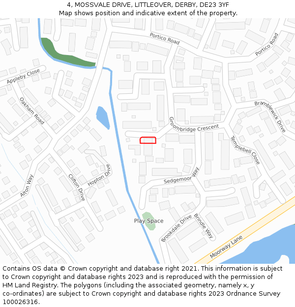 4, MOSSVALE DRIVE, LITTLEOVER, DERBY, DE23 3YF: Location map and indicative extent of plot