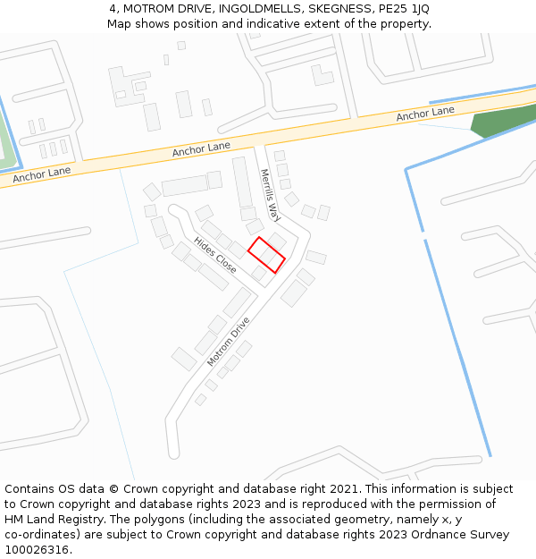 4, MOTROM DRIVE, INGOLDMELLS, SKEGNESS, PE25 1JQ: Location map and indicative extent of plot