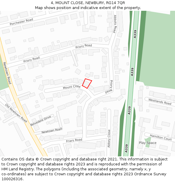4, MOUNT CLOSE, NEWBURY, RG14 7QR: Location map and indicative extent of plot