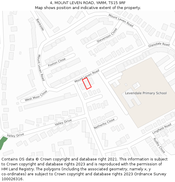 4, MOUNT LEVEN ROAD, YARM, TS15 9RF: Location map and indicative extent of plot