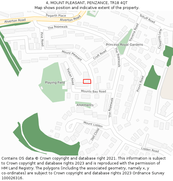 4, MOUNT PLEASANT, PENZANCE, TR18 4QT: Location map and indicative extent of plot