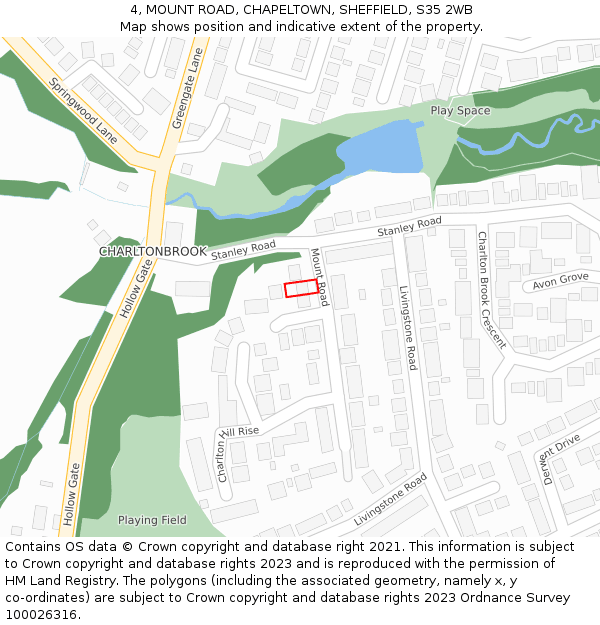 4, MOUNT ROAD, CHAPELTOWN, SHEFFIELD, S35 2WB: Location map and indicative extent of plot