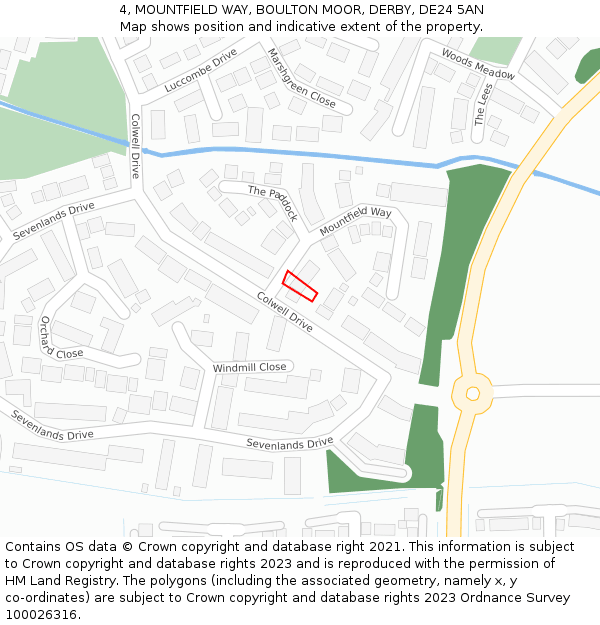 4, MOUNTFIELD WAY, BOULTON MOOR, DERBY, DE24 5AN: Location map and indicative extent of plot
