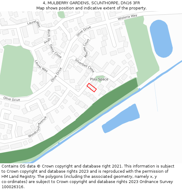 4, MULBERRY GARDENS, SCUNTHORPE, DN16 3FR: Location map and indicative extent of plot