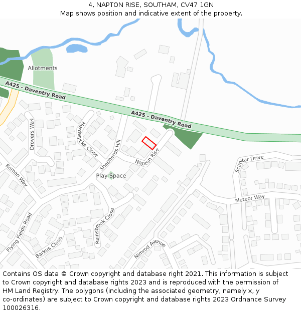 4, NAPTON RISE, SOUTHAM, CV47 1GN: Location map and indicative extent of plot