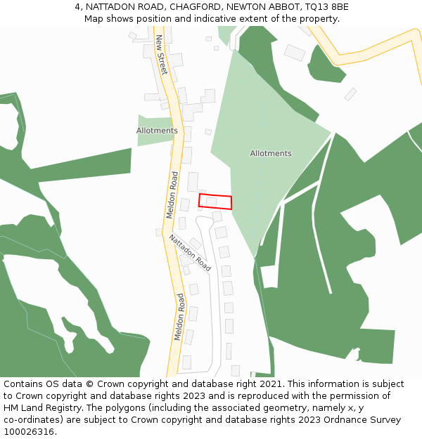 4, NATTADON ROAD, CHAGFORD, NEWTON ABBOT, TQ13 8BE: Location map and indicative extent of plot